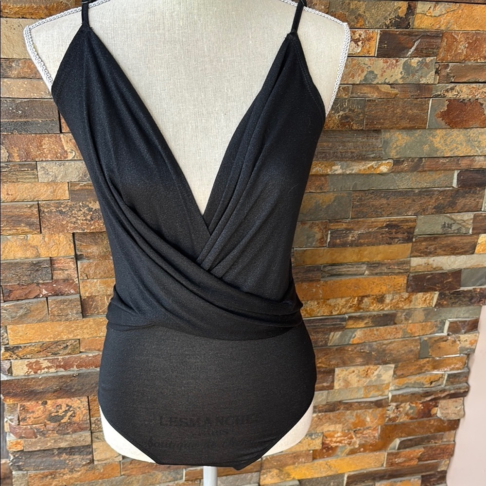 Shiny Black V-Neck Bodysuit SHEIN